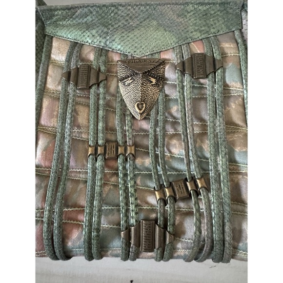 VTG Sharif Shoulder Bag Metallic Leather Green Iridescent Made in the USA - Picture 12 of 16